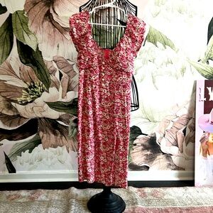 Pink floral midi dress